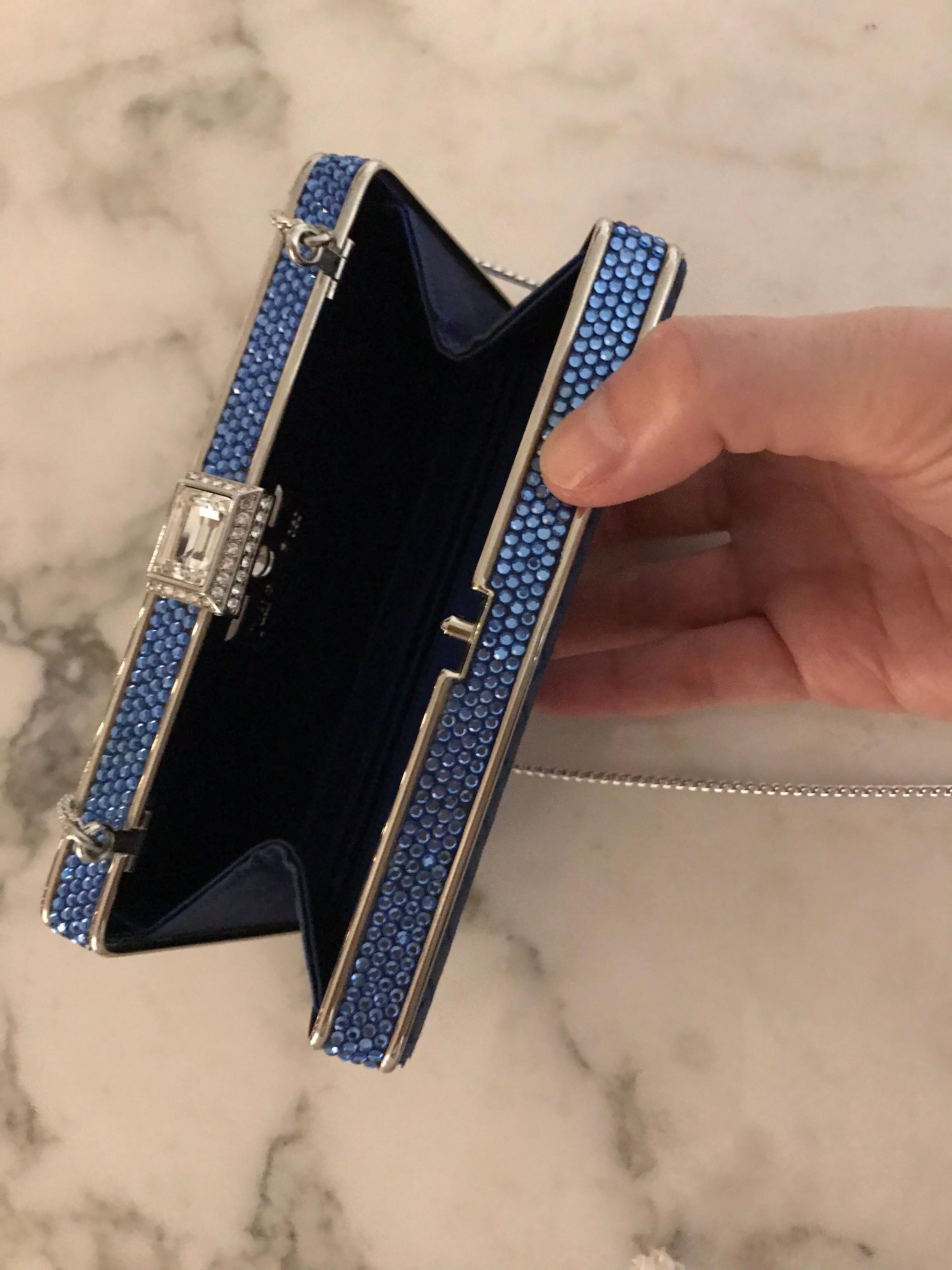 Judith Leiber blue satin evening clutch 8