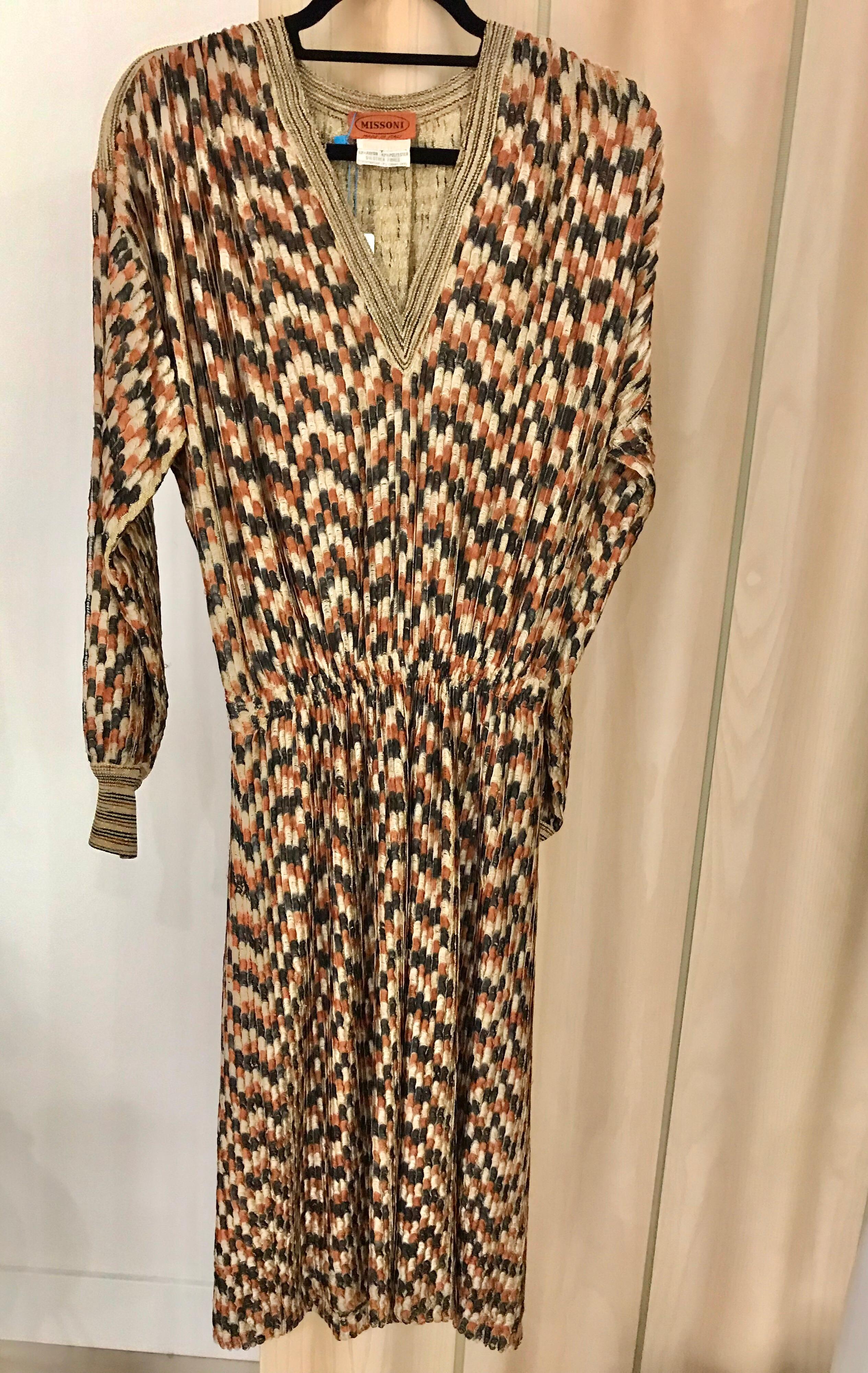 1980s Missoni brown and metallic knit dress 3