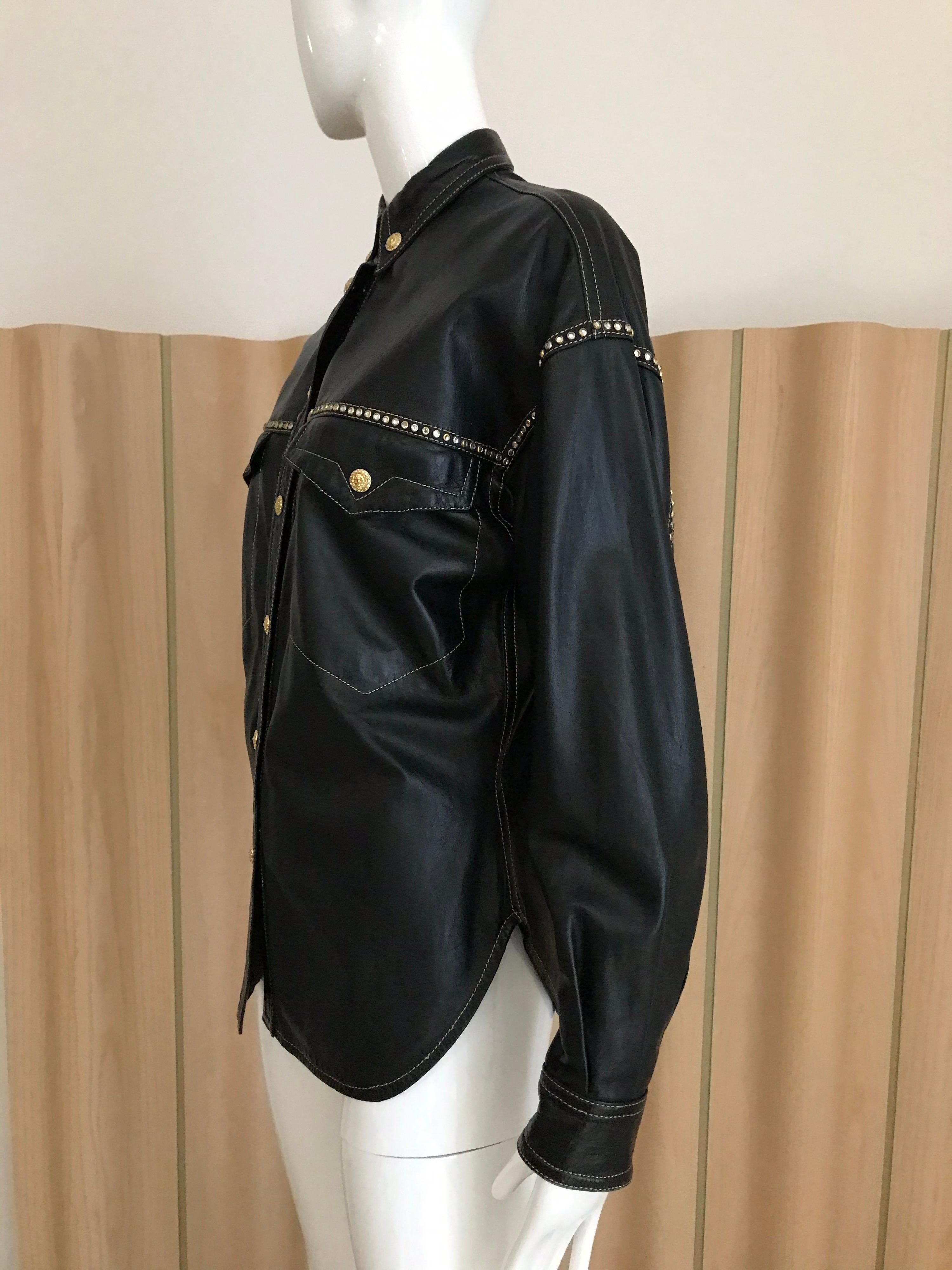 Women's 90s Gianni Versace black leather western shirt