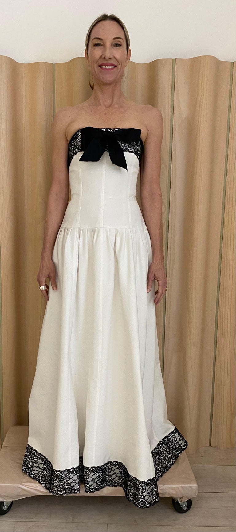 Chanel White and Black Cotton Pique Strapless Cocktail Dress
