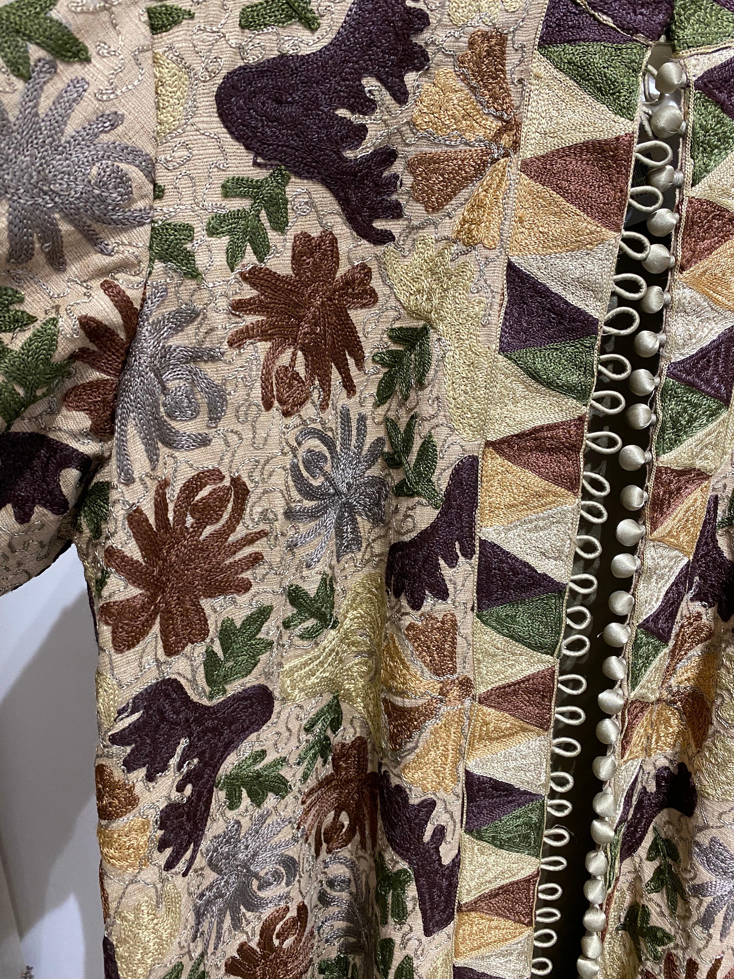  Vintage Taupe, Brown and Green Embroidered coat 4