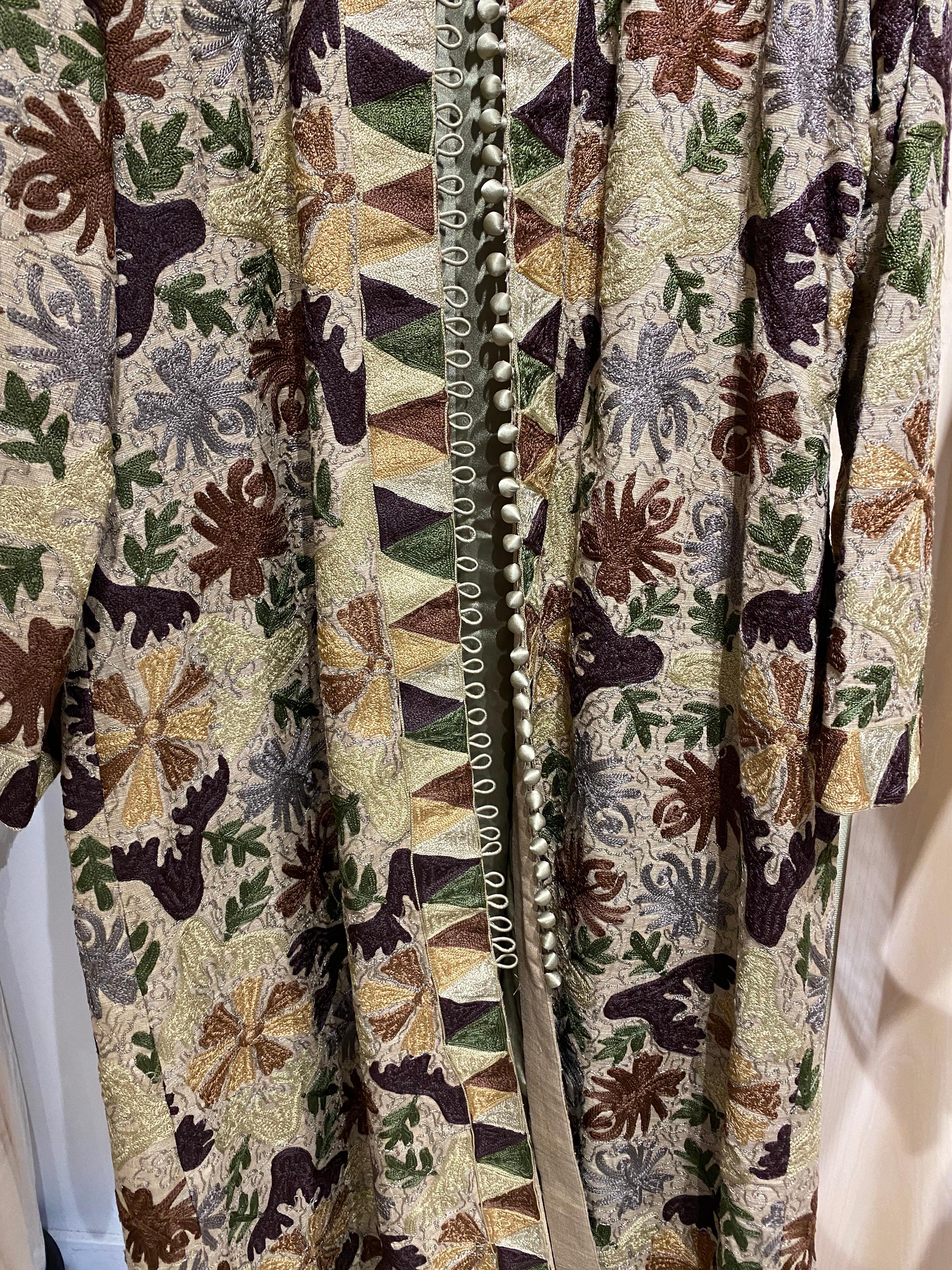  Vintage Taupe, Brown and Green Embroidered coat 5