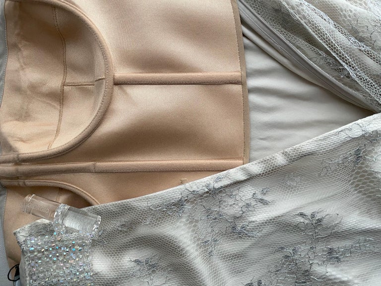 Giorgio Armani Strapless White and Silver Lace Gown For Sale 11