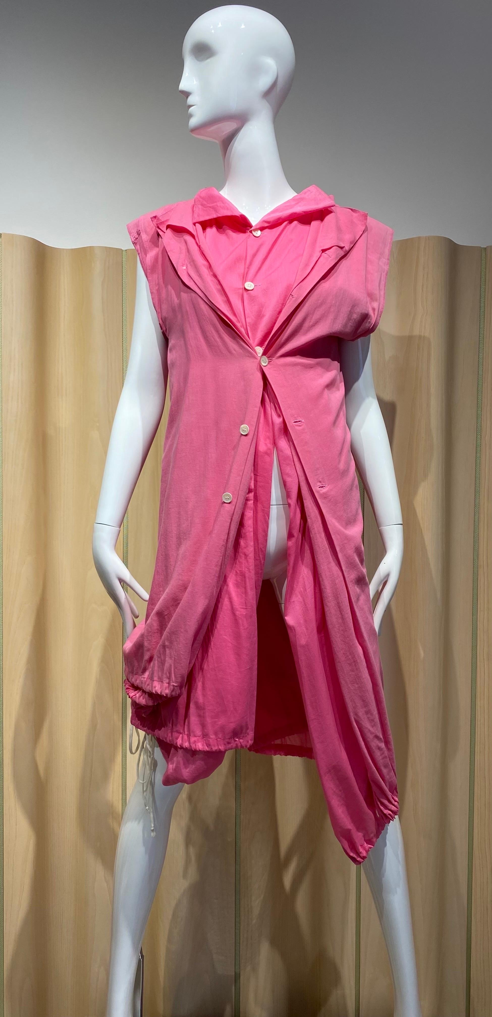 2007 Comme Des Garcons buble gum pink cotton double layer shirt vest top In Good Condition For Sale In Beverly Hills, CA