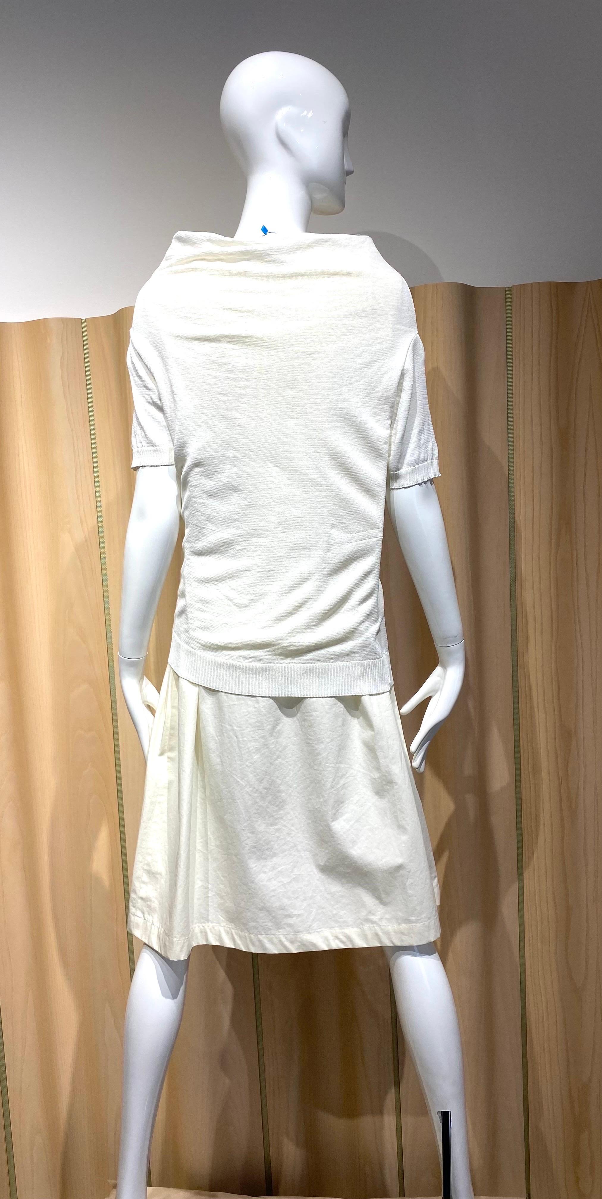 90s Comme des garcons white cotton and knit dress In Good Condition For Sale In Beverly Hills, CA