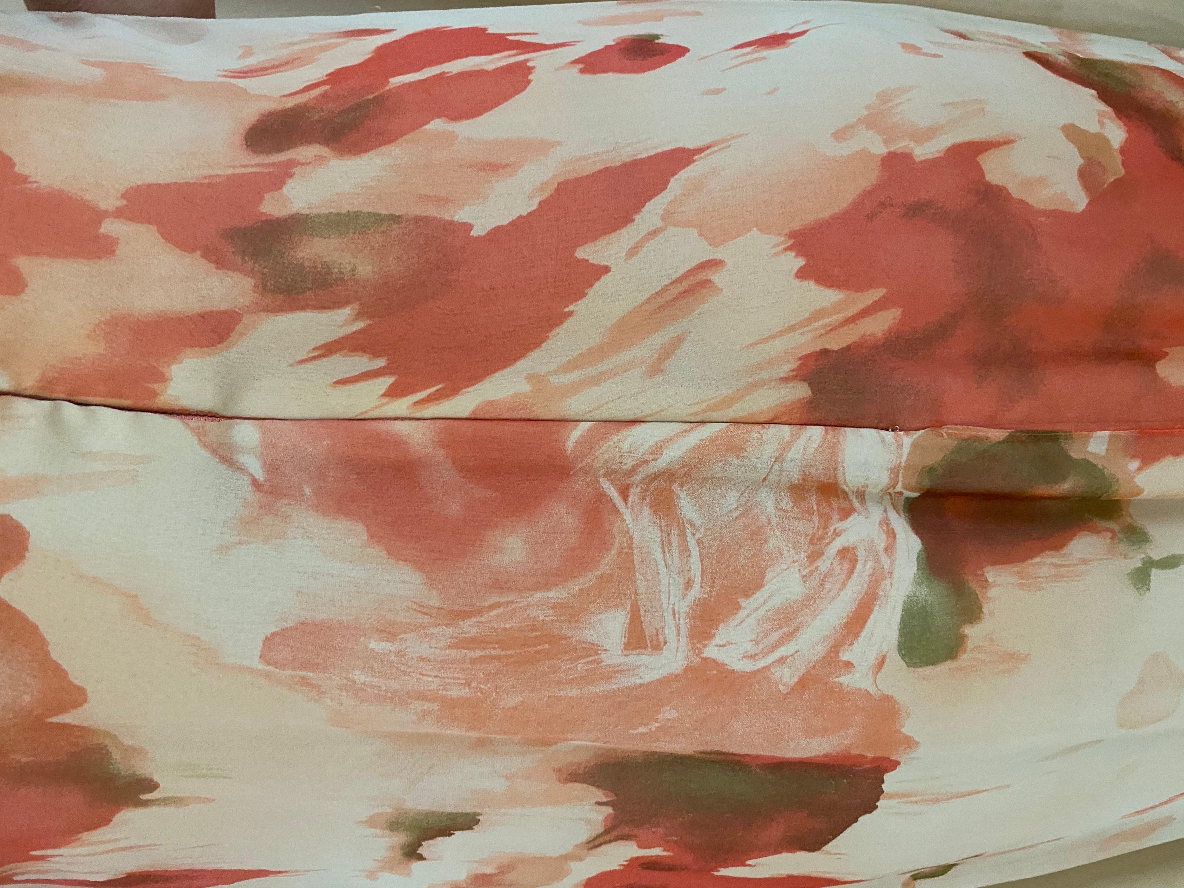 1990s Bill Blass Peach Water Color Floral Print Strapless Flowy Silk Dress For Sale 3