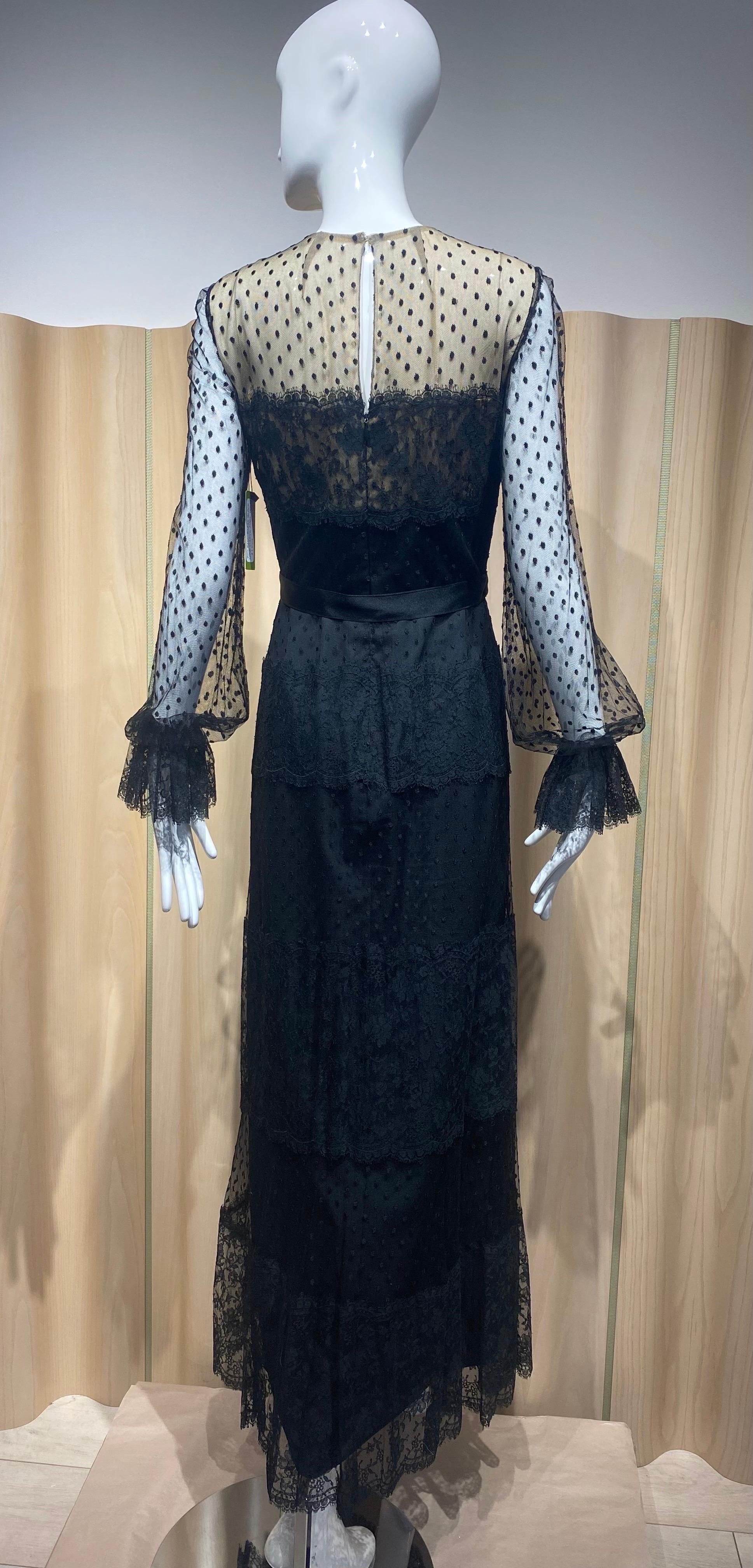 1970s BILL BLASS Black Long Sleeve Silk Dress For Sale 12