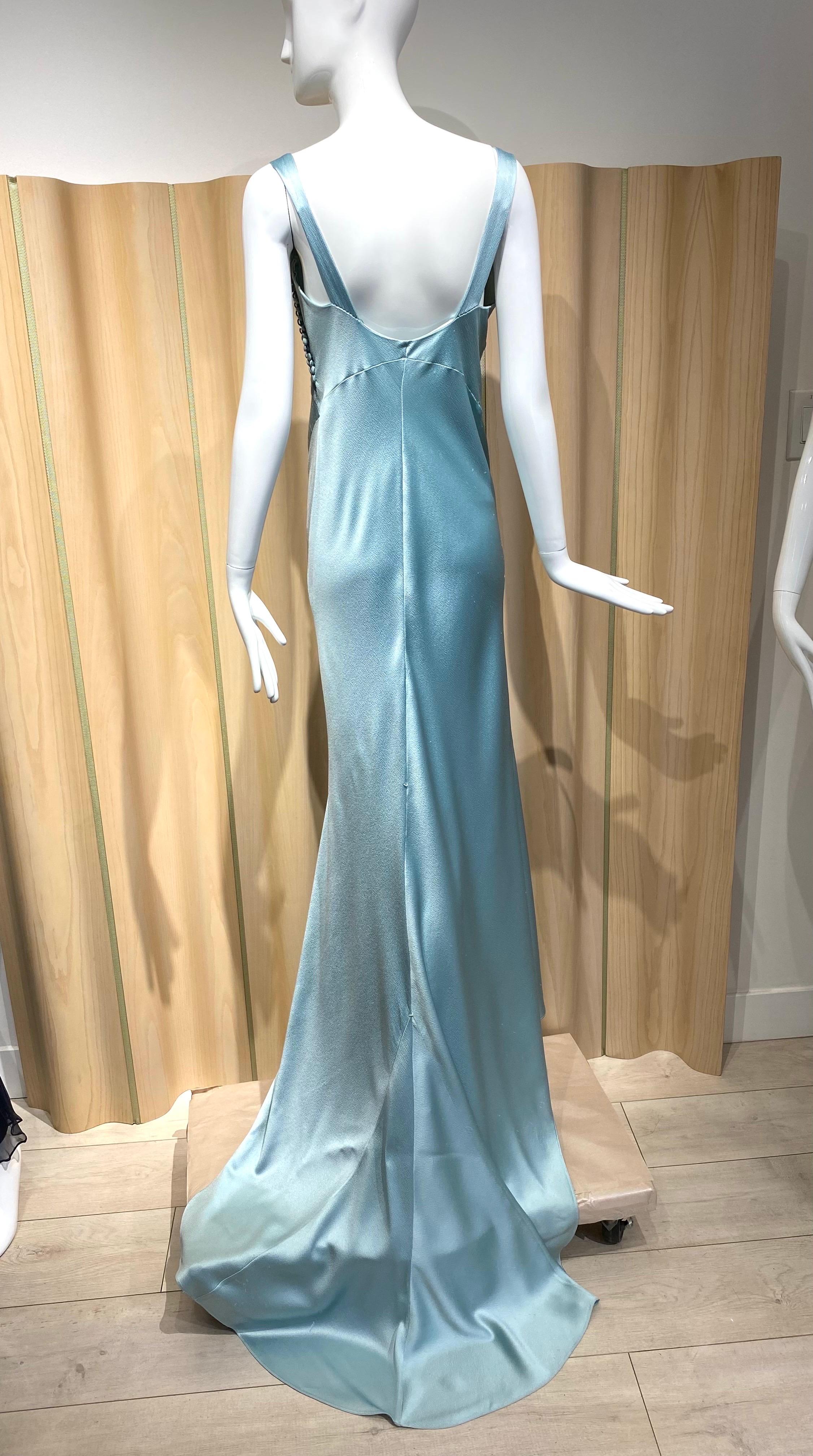 Christian Dior By John Galliano Blue silk Bias cut gown For Sale 9