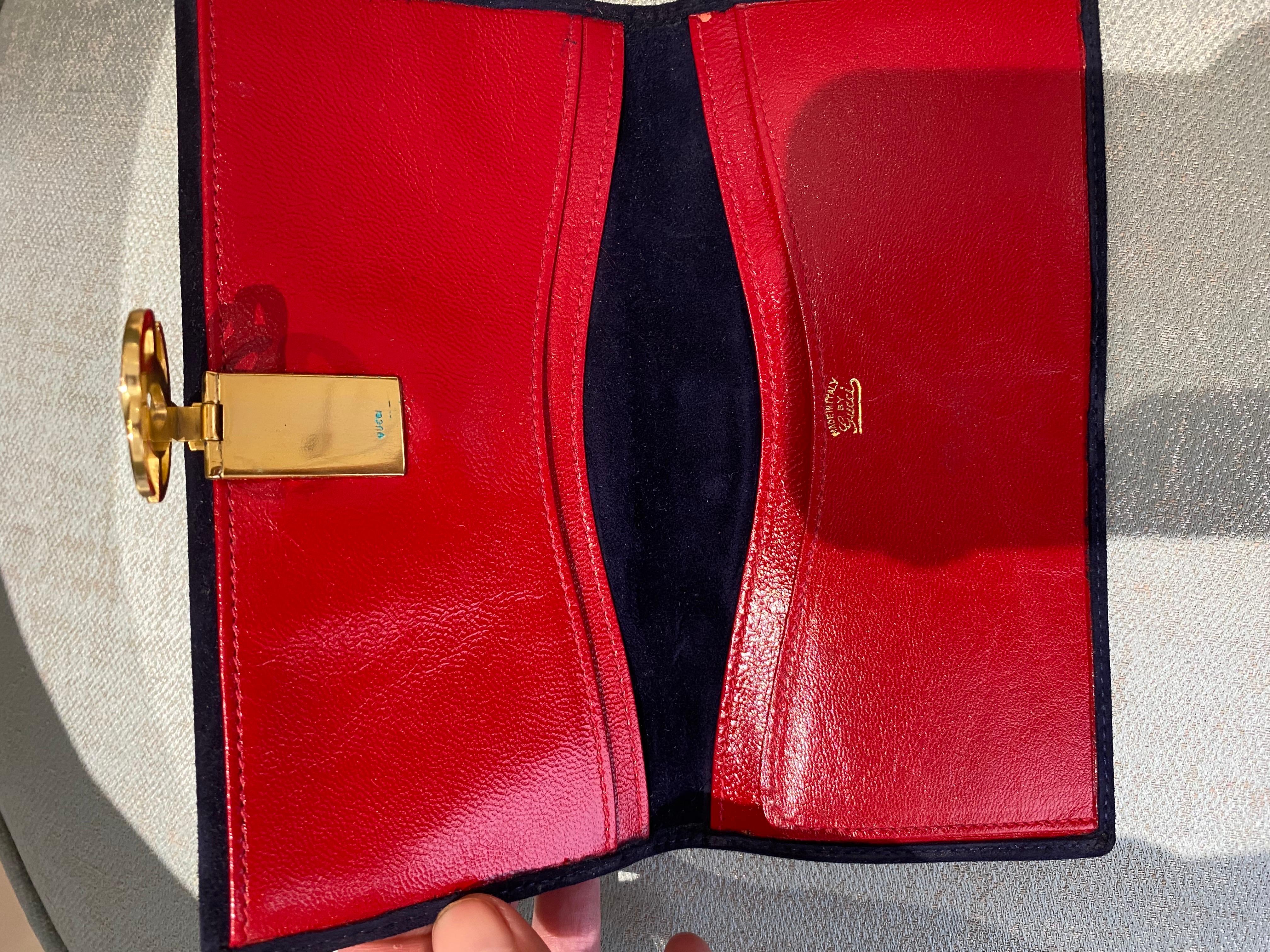 1970s Gucci Navy Blue Suede Wallet For Sale 4