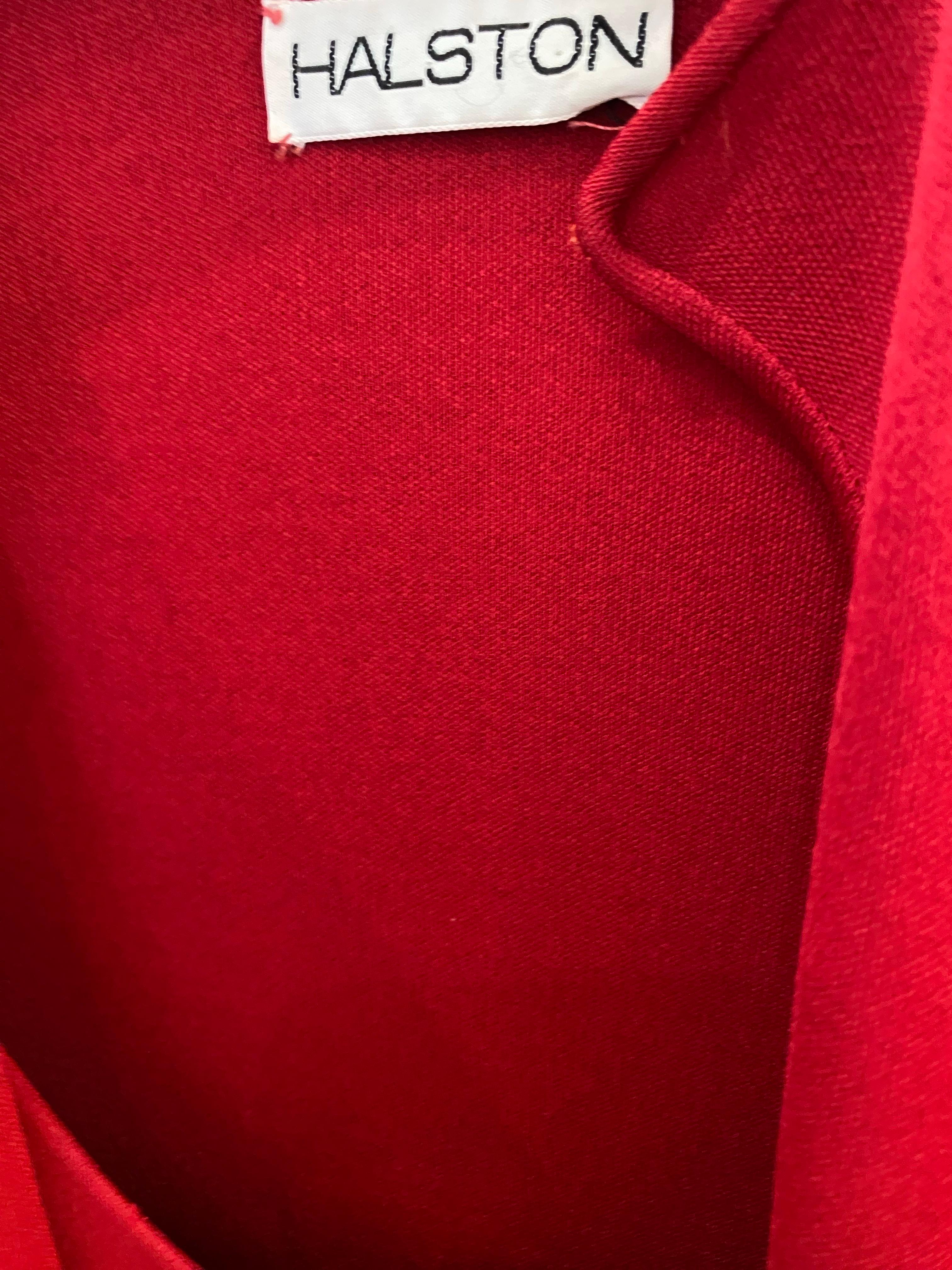 1970s Halston Red Jersey Maxi Dress with Cape For Sale 9