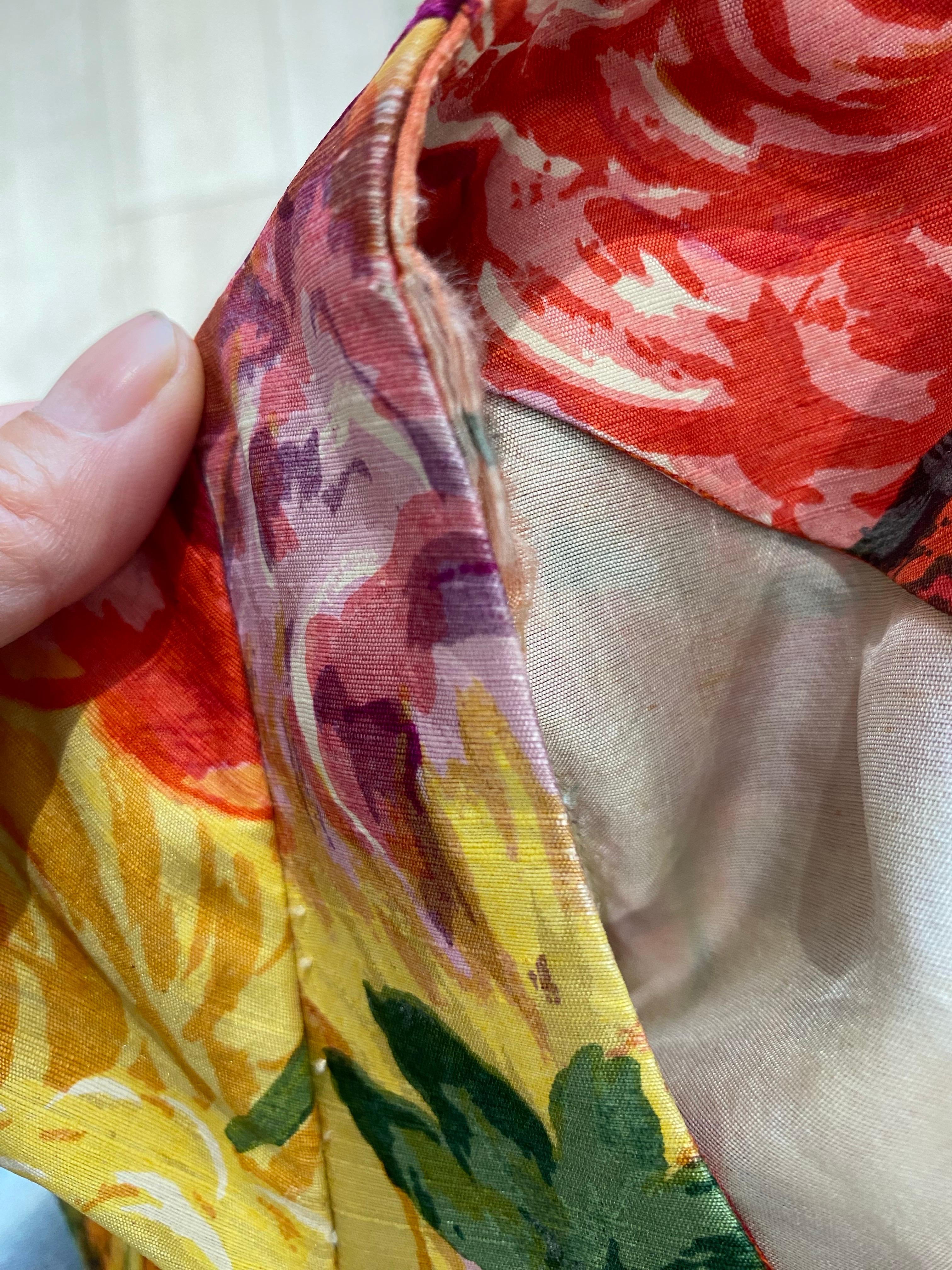 1950s  Scaasi Multi Color Floral Silk Gown For Sale 12