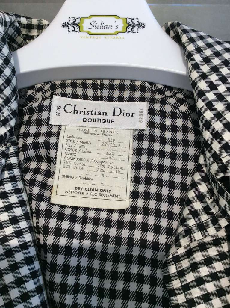 Late 80s Christian Dior  black and white plaid silk trench coat designed by Late Gianfranco Ferre.