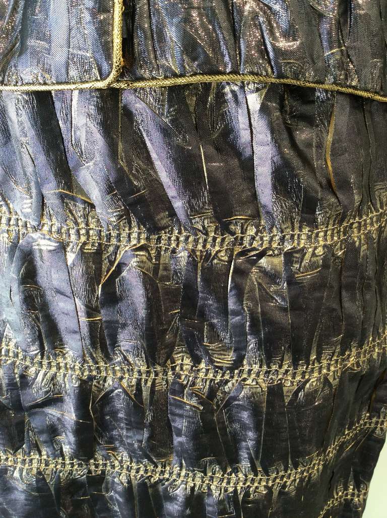 Gray Vintage 1970s CHANEL Blue and Gold Silk Jacket and Skirt Ensemble 