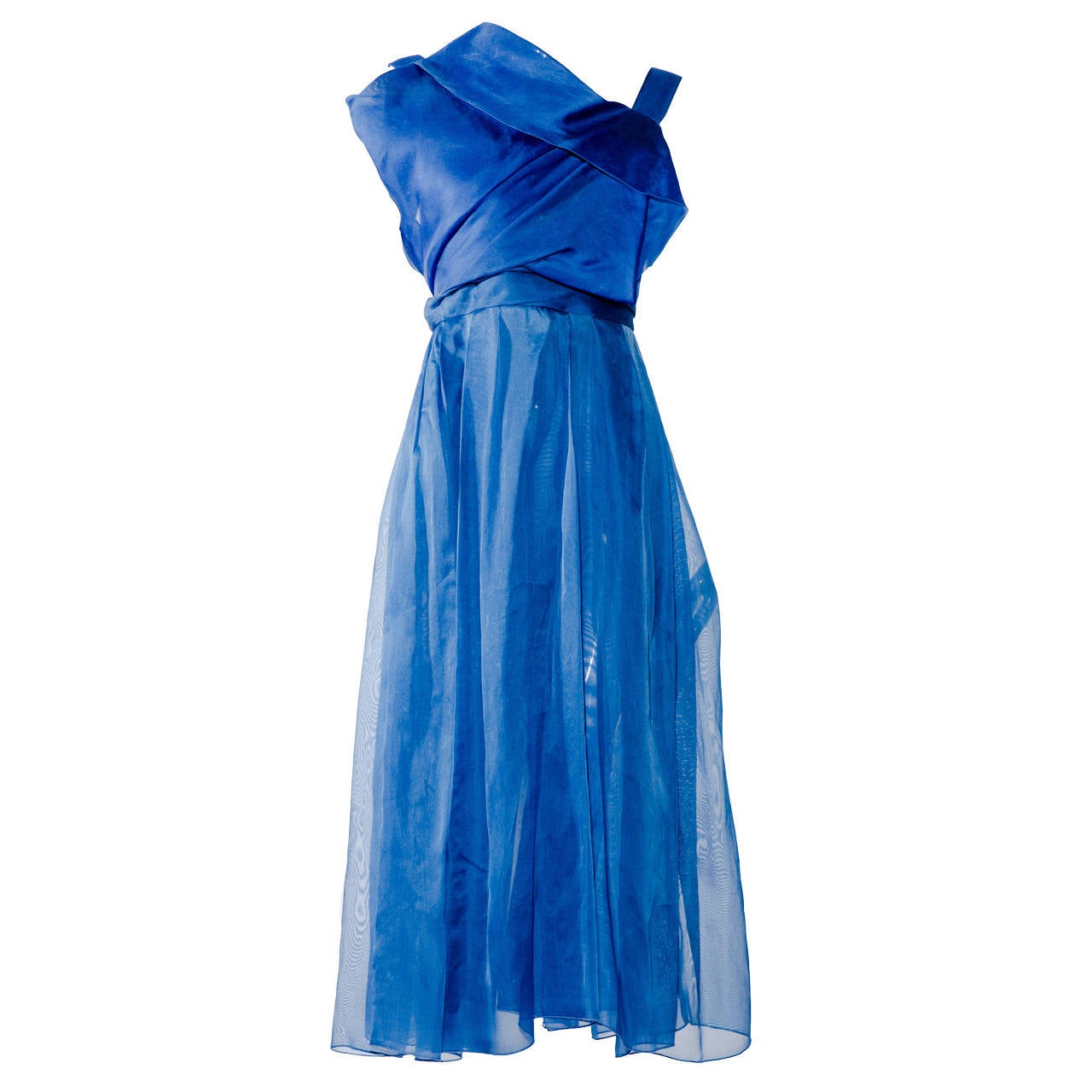 1950s LANVIN- Castillo haute couture blue silk organza cocktail dress