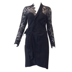 Sexy Vintage 1990 THIERRY MUGLER Black Lace Wrap 90s Dress