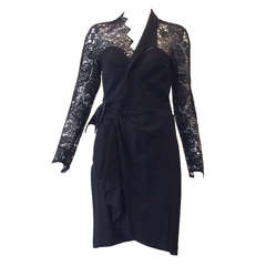 Thierry Mugler black lace wrap dress 11