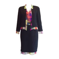CHANEL Silk Blouse and Black Jacket and Skirt Ensemble 2