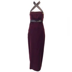 1990s Chanel burgundy velvet halter gown 11