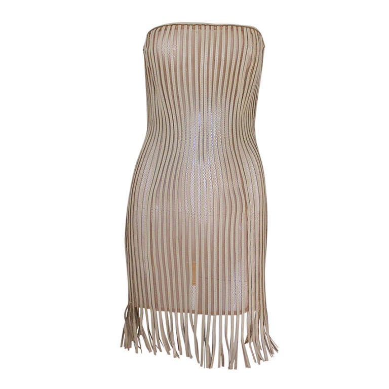 90s GIANFRANCO FERRE tan leather cutout dress at 1stdibs