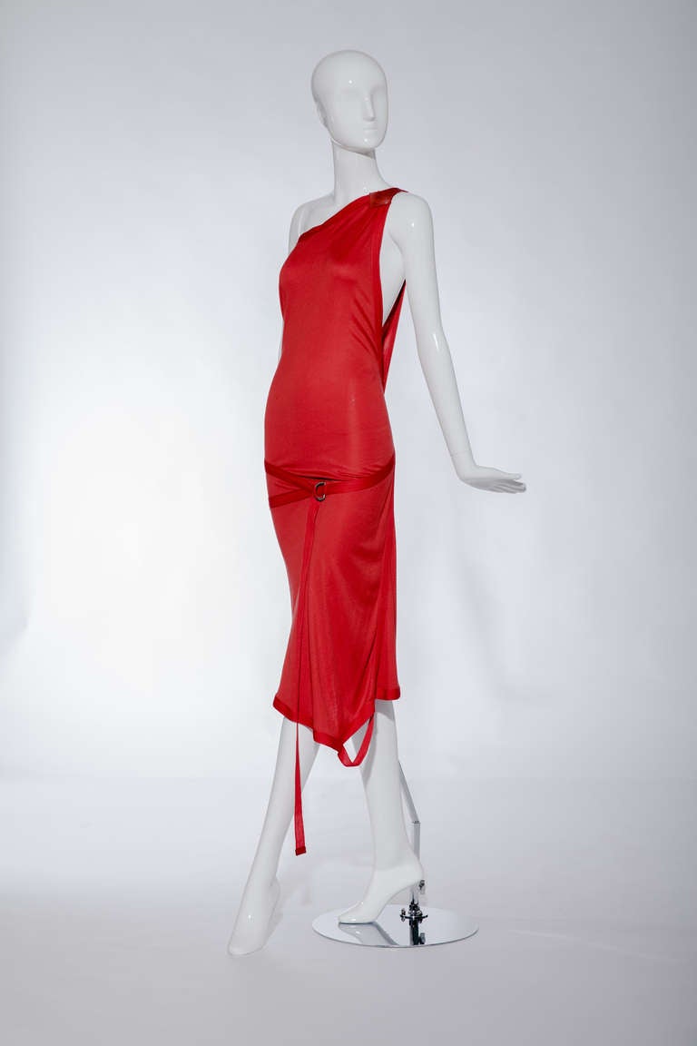 Early 2000s Alexander Mcqueen sexy red jersey cut out dress.