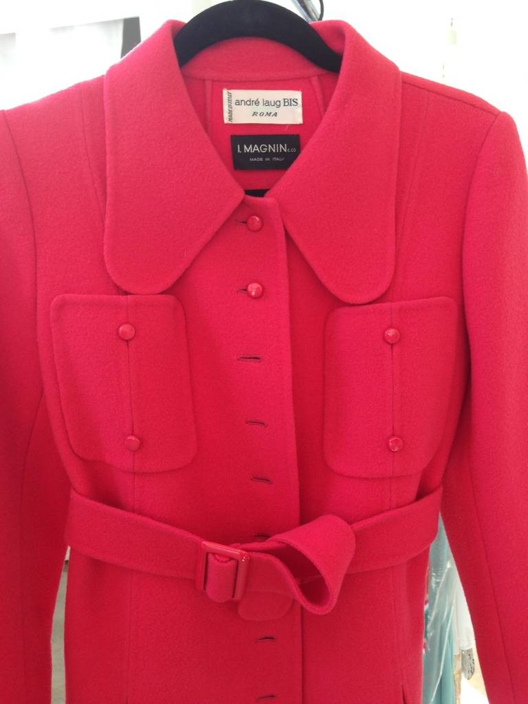 Rouge Vintage 1970 Andre Laug manteau mod en laine rouge en vente