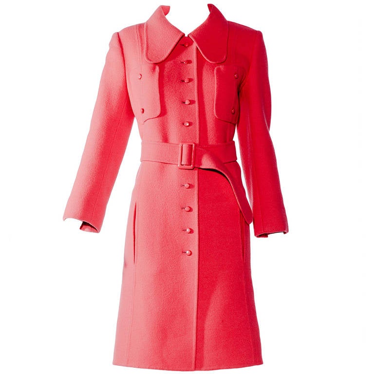 Vintage 1970s Andre Laug red wool mod coat For Sale