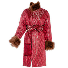 1990s Jean Paul Gaultier Red and Gold Metallic Silk Brocade coat with Ostrich 10