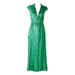 Retro 1970s Halston green sequin wrap dress