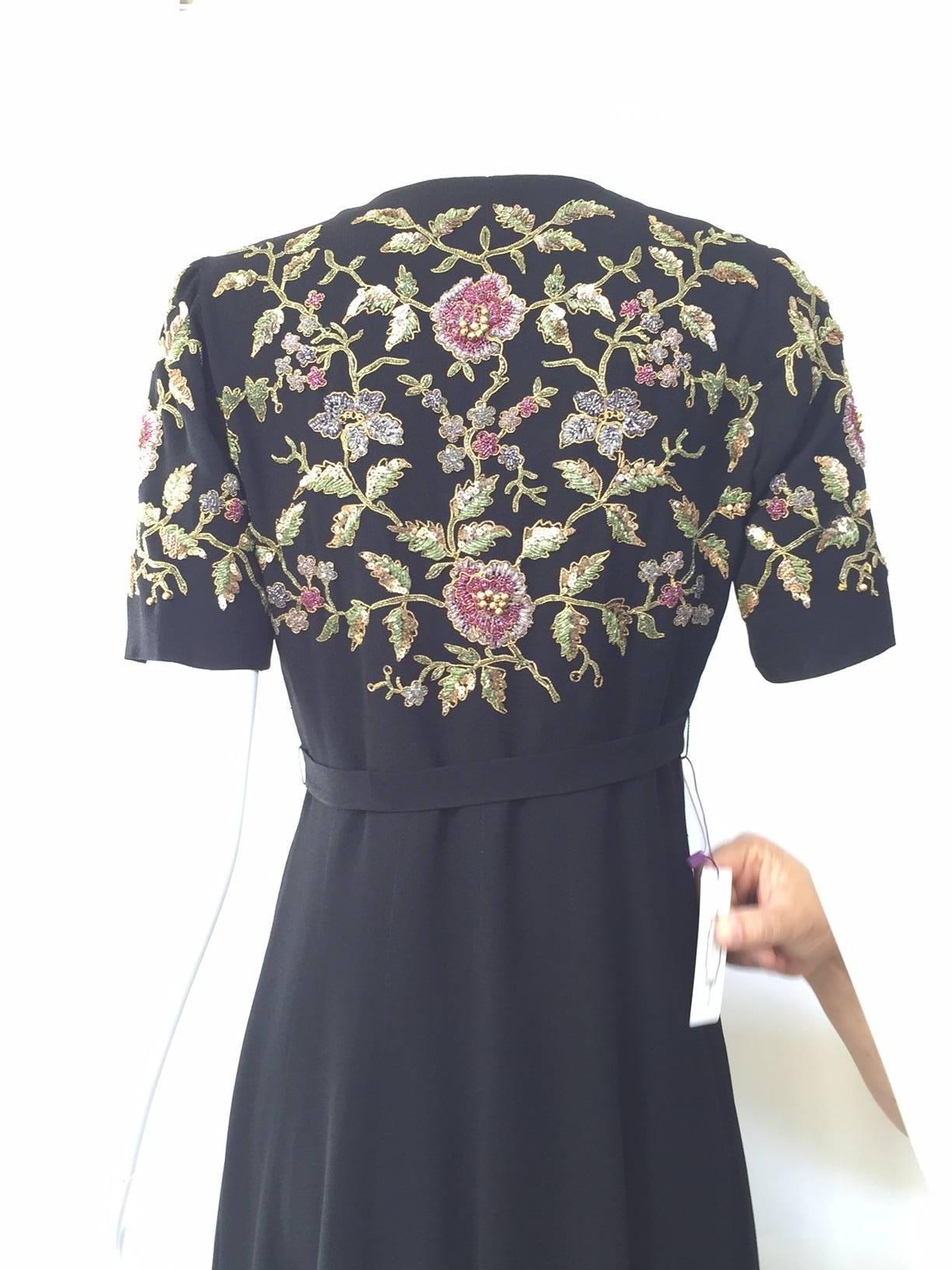 Años 40 Vestido negro de crepé bordado en Bueno Estado en Beverly Hills, CA