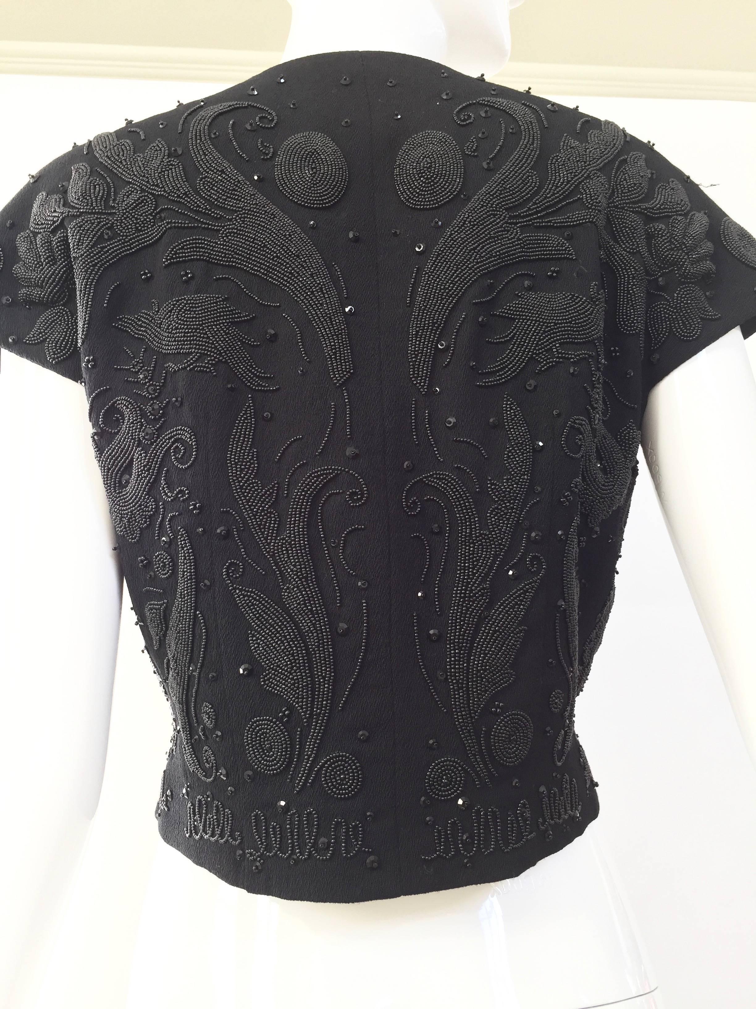 Black Jil Sander black embroidered beaded crop top For Sale