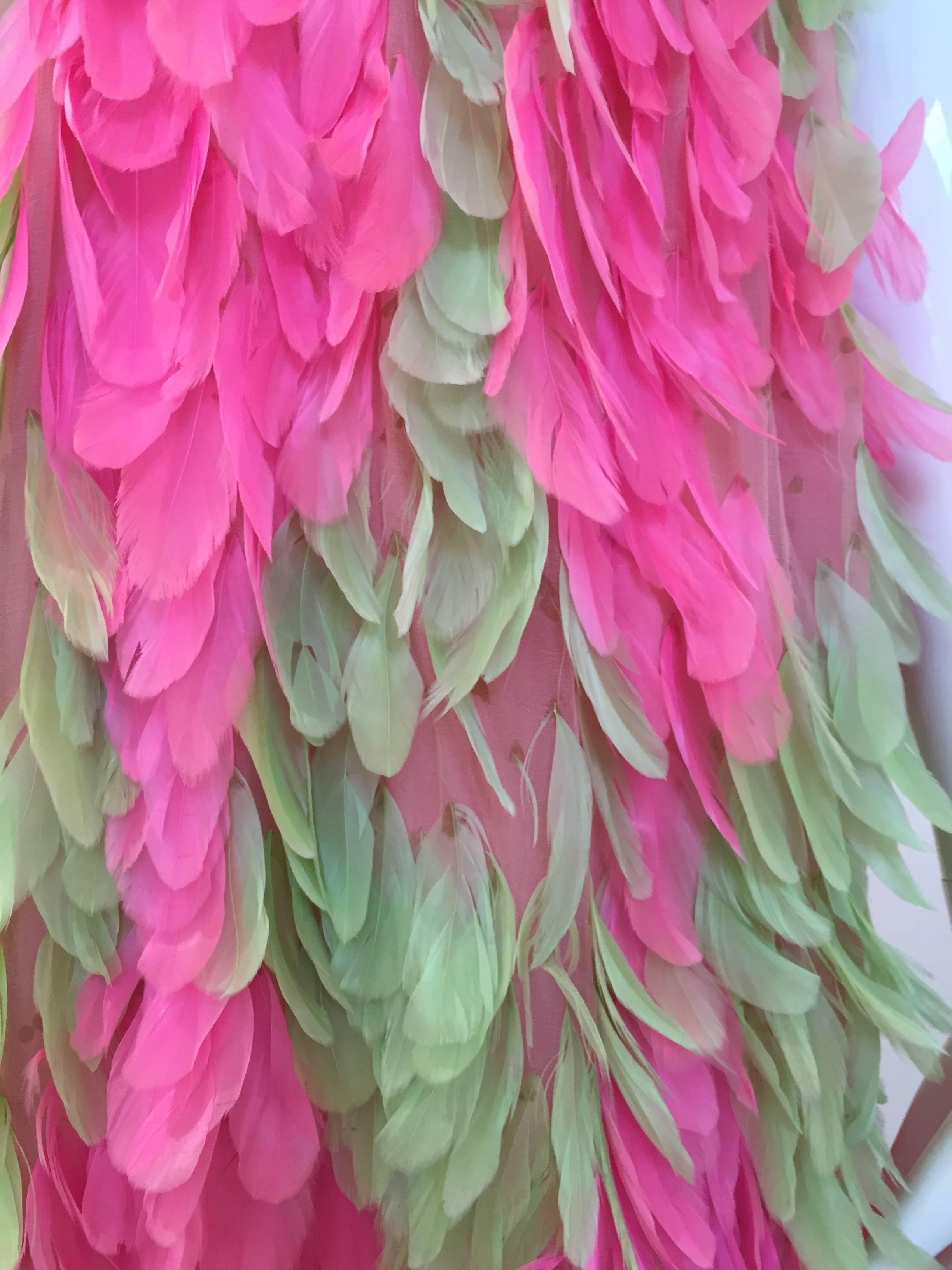 Women's RARE GALANOS 1960s Pink and Green feather dress ( documented) 
