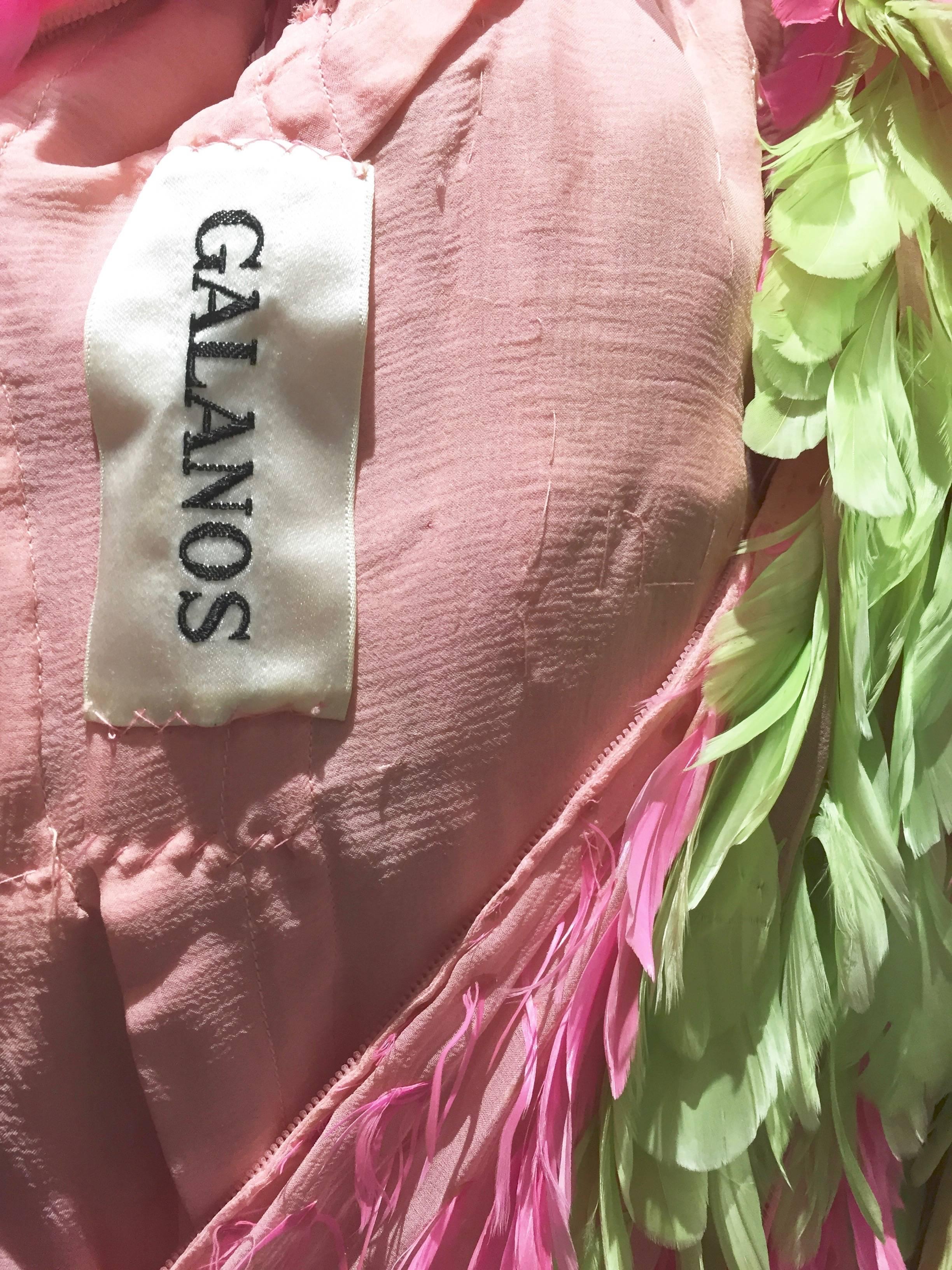 Brown RARE GALANOS 1960s Pink and Green feather dress ( documented) 