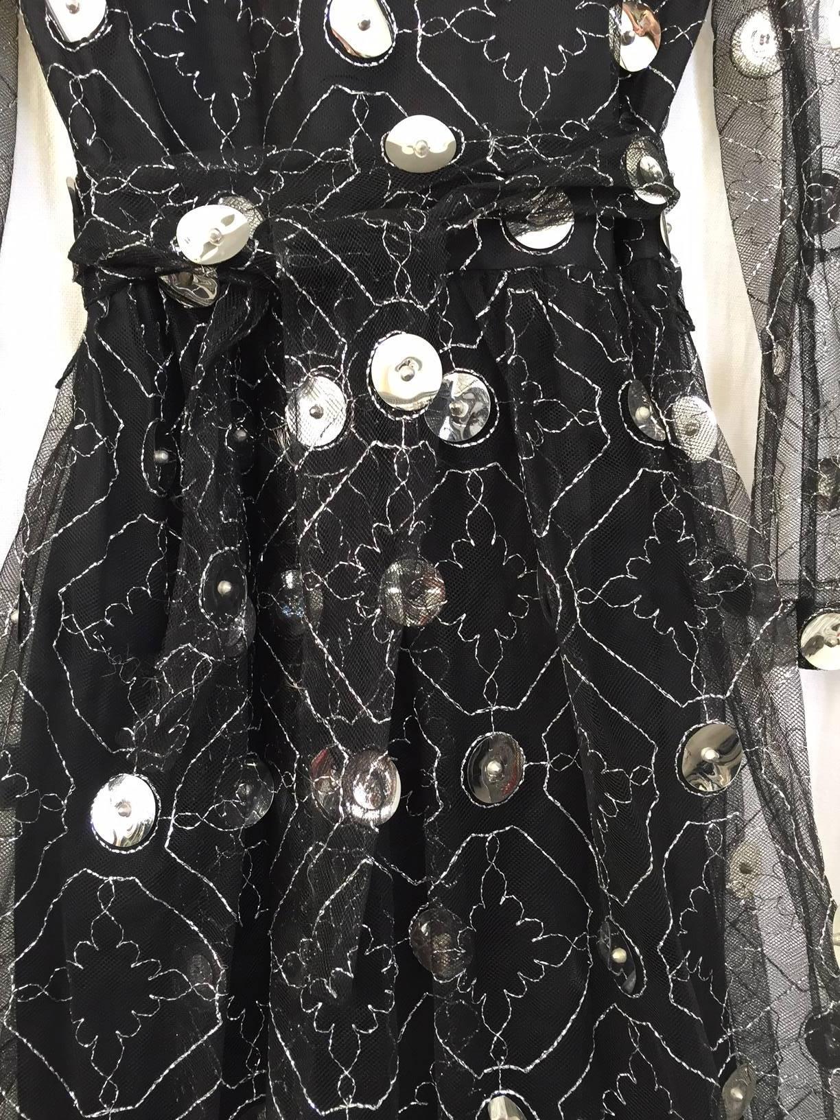 Women's 1970s Oscar De La Renta black and silver paillette dress For Sale