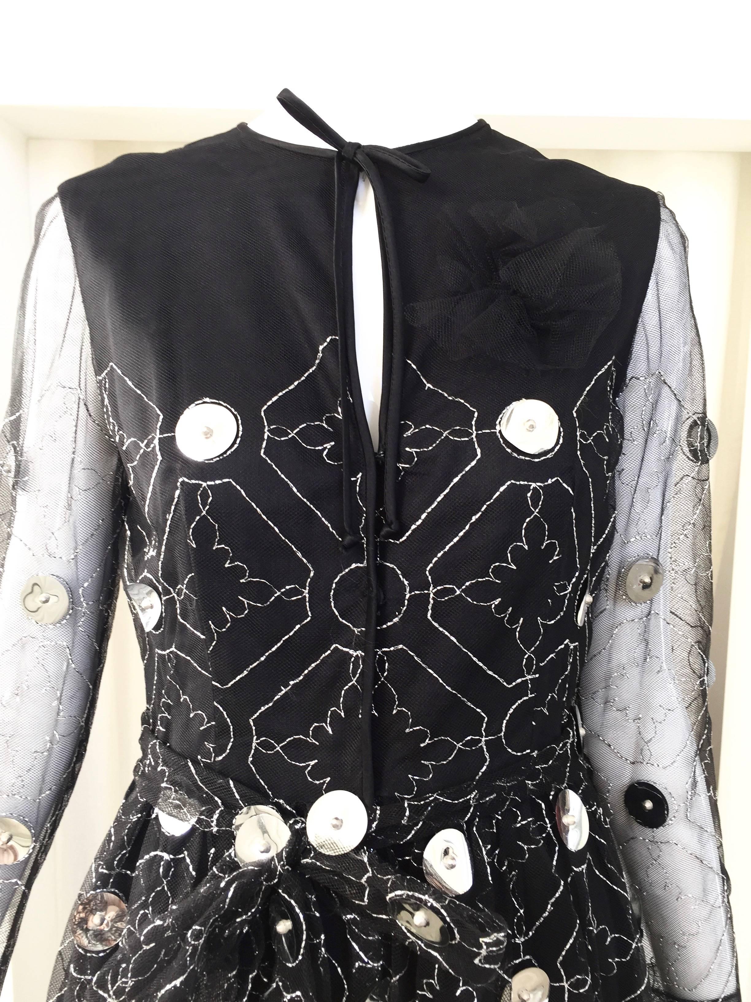 1970s Oscar De La Renta black and silver paillette dress For Sale 1