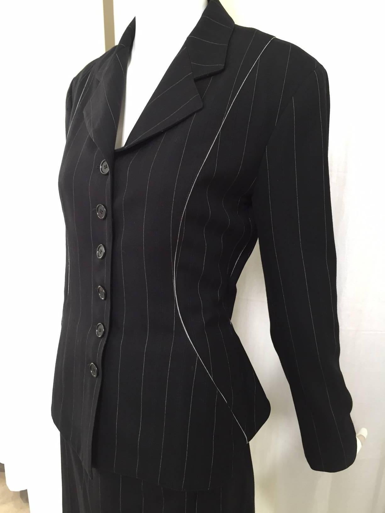 ALAIA black pin stripe blazer and mini skirt set In Good Condition In Beverly Hills, CA