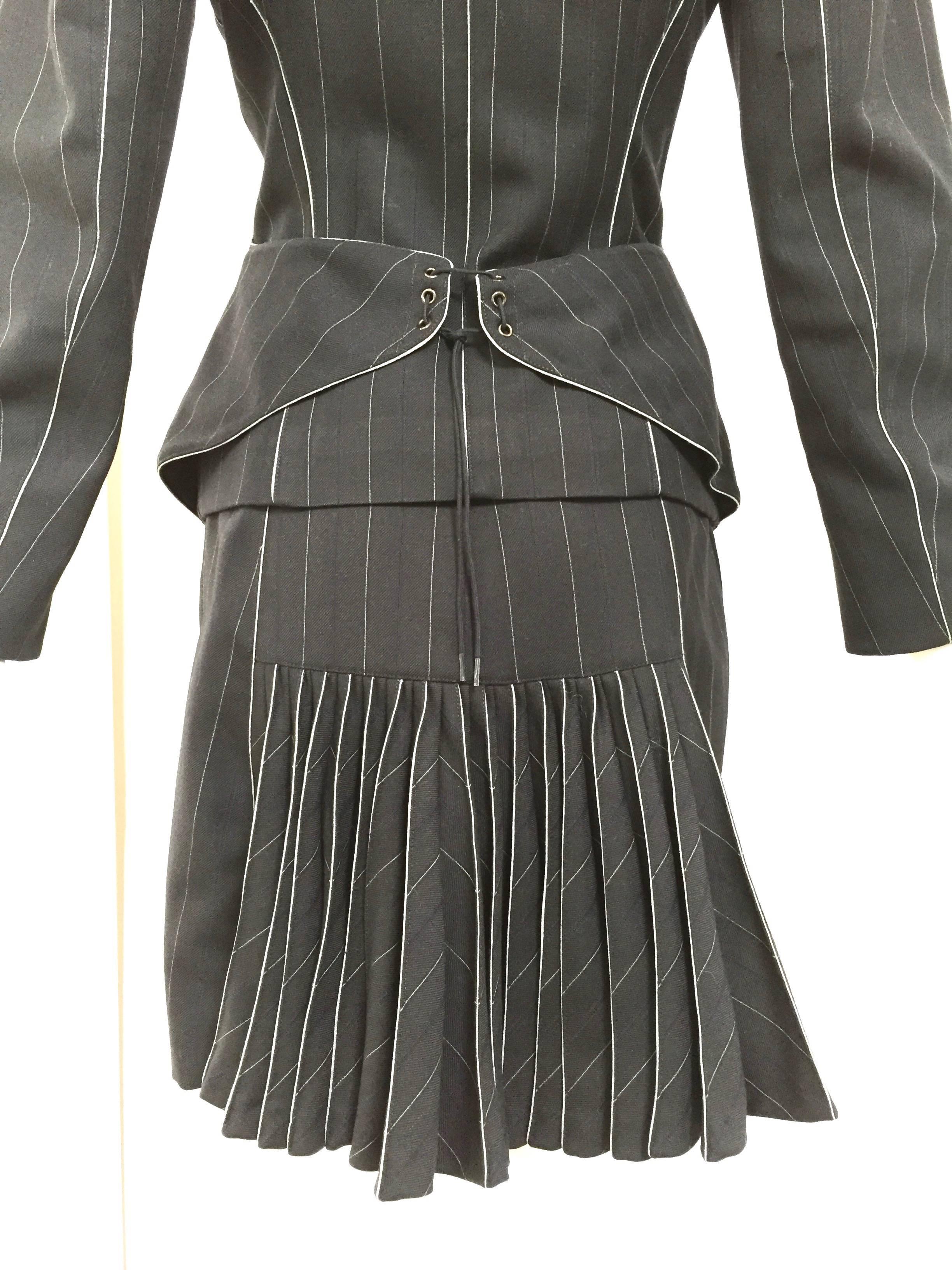 Women's ALAIA black pin stripe blazer and mini skirt set