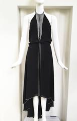 90s CHLOE black silk halter gown with stainless steel ball chain bib