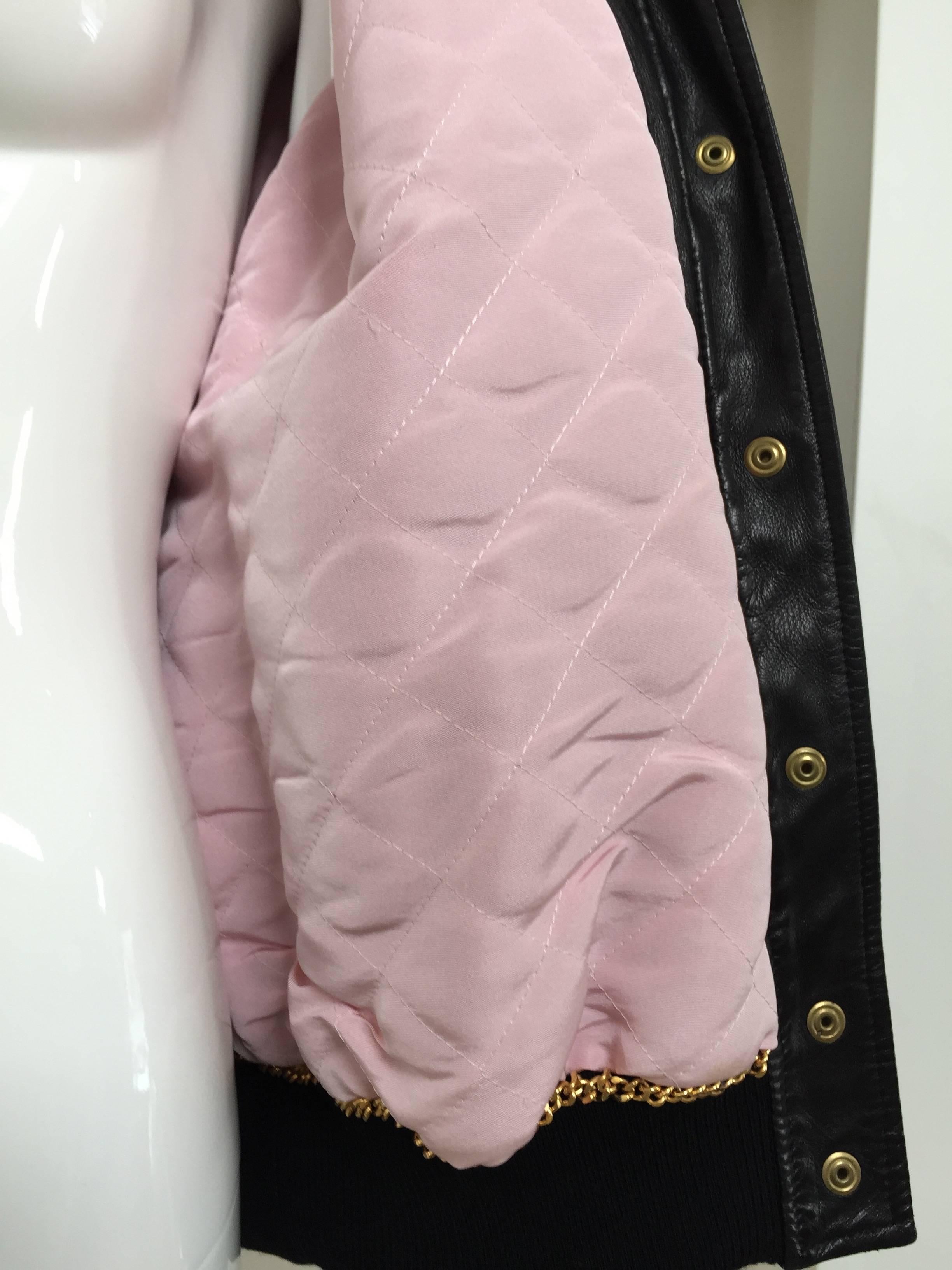 Black 1990s CHANEL leather bomber jacket