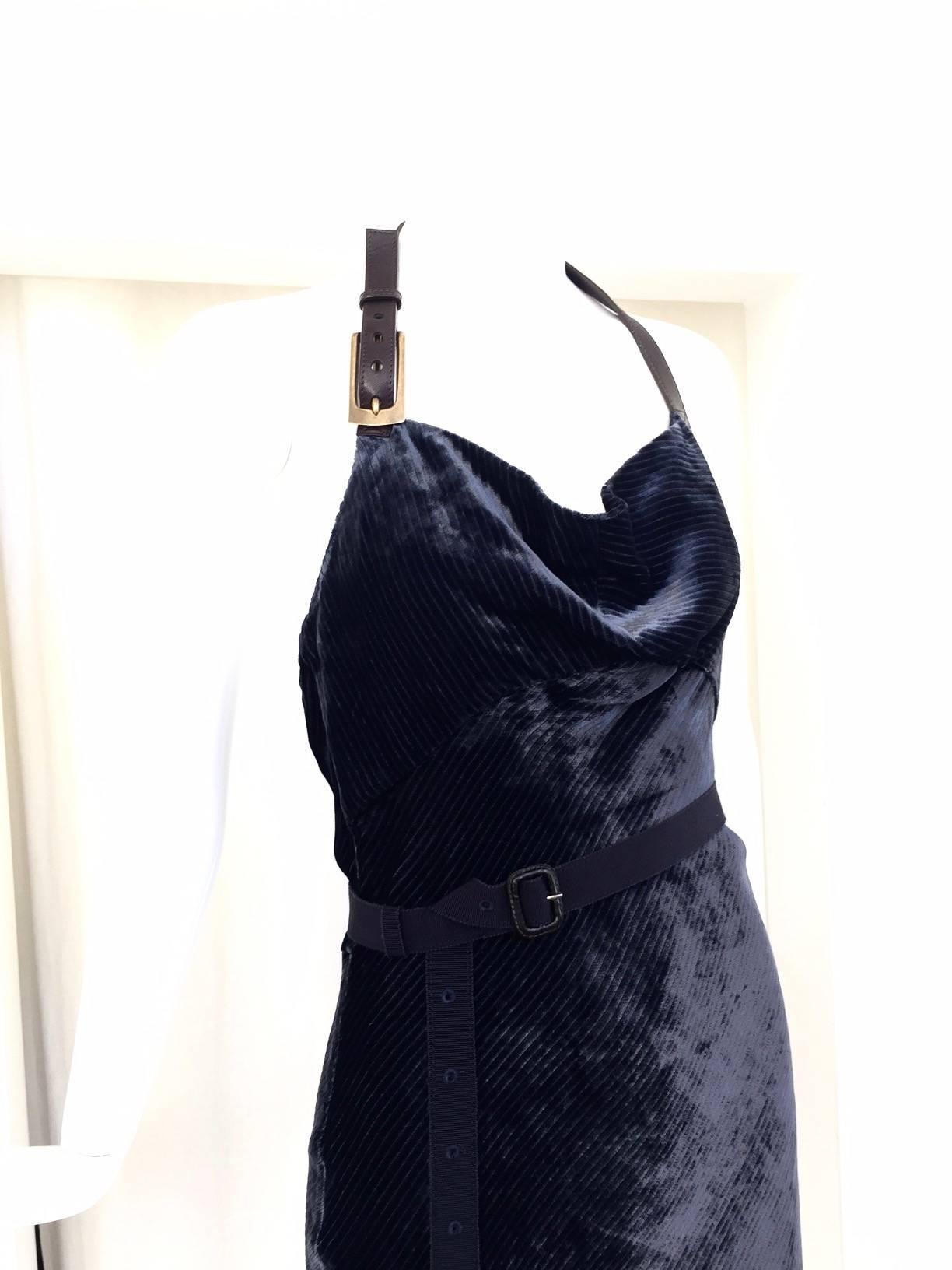 Black Christian Dior  by john Galliano blue velvet bias cut gown