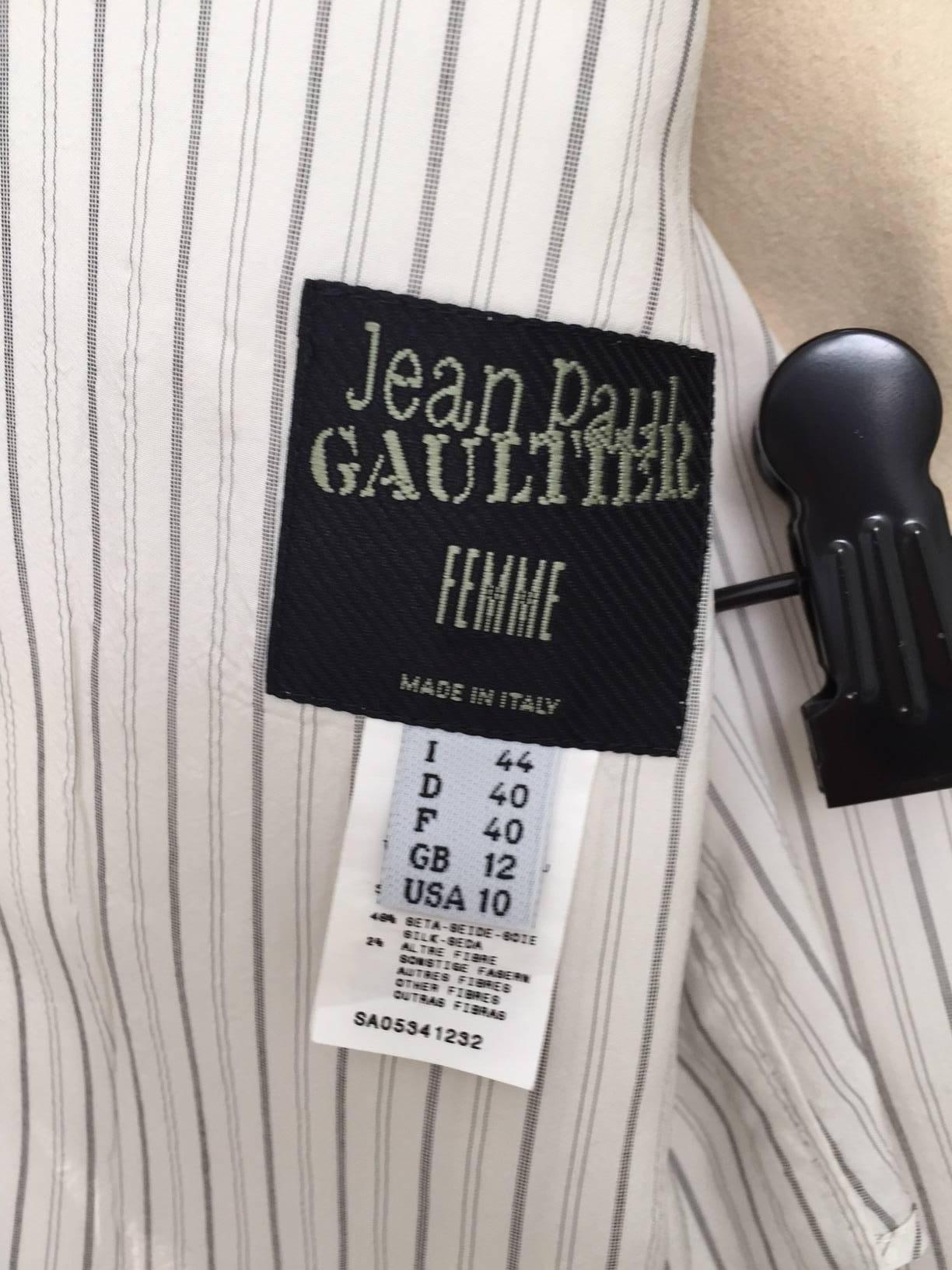 1980s Jean Paul Gaultier creme pin stripe silk blazer and pants set 1