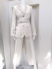 1980s Jean Paul Gaultier creme pin stripe silk blazer and pants set