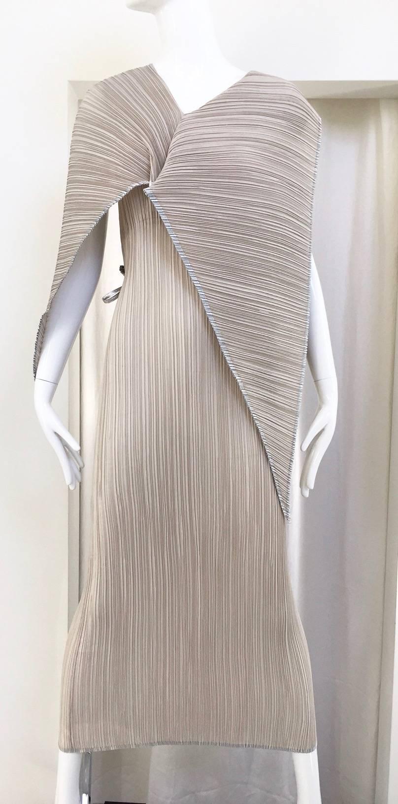 Silver Incredible Issey Miyake light mocha and silver pleat dress.