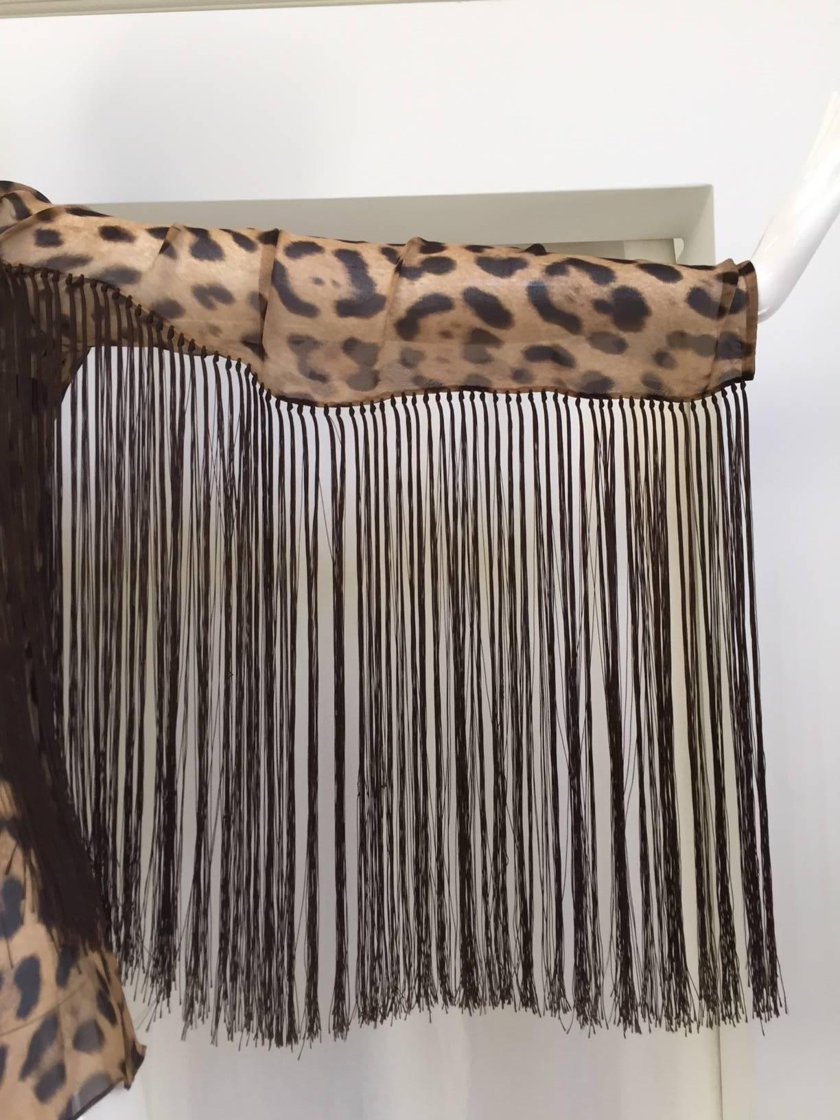 Dolce & Gabbana leopard print silk fringe blouse In Excellent Condition In Beverly Hills, CA