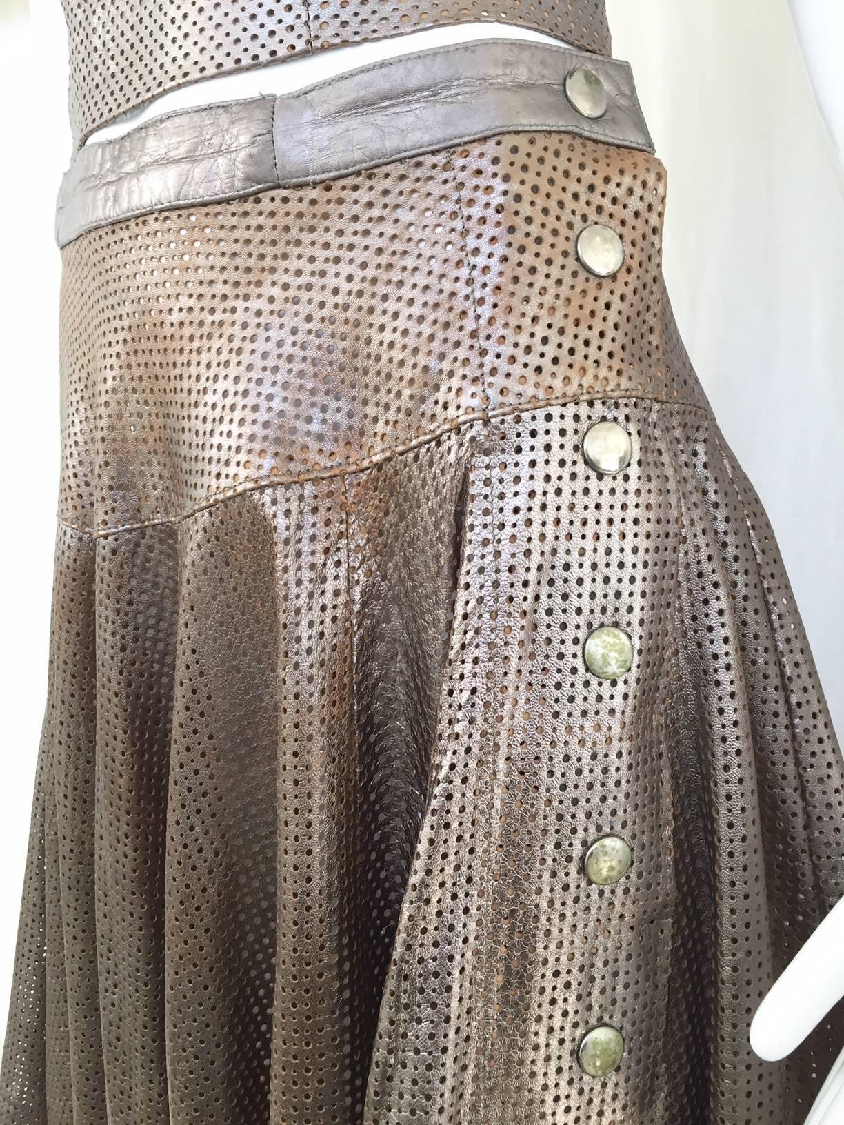 1980s Ted Lapidus perforated leather top and skirt set In Good Condition For Sale In Beverly Hills, CA