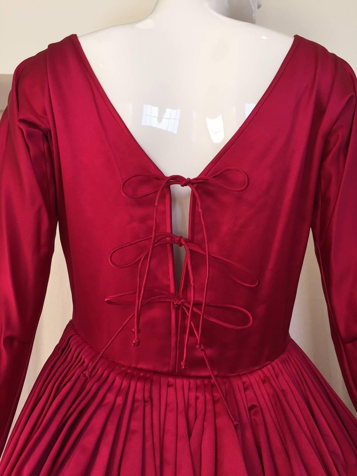1950s GALANOS Magenta Red Silk Cocktail Dress In Excellent Condition In Beverly Hills, CA