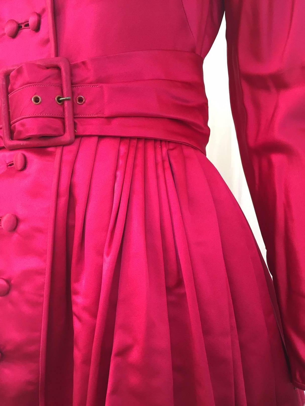 1950s GALANOS Magenta Red Silk Cocktail Dress 1