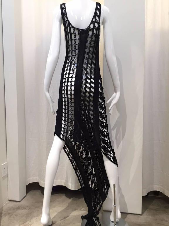 90s Yohji Yamamoto Navy Blue Crochet Beach Cover Up Dress