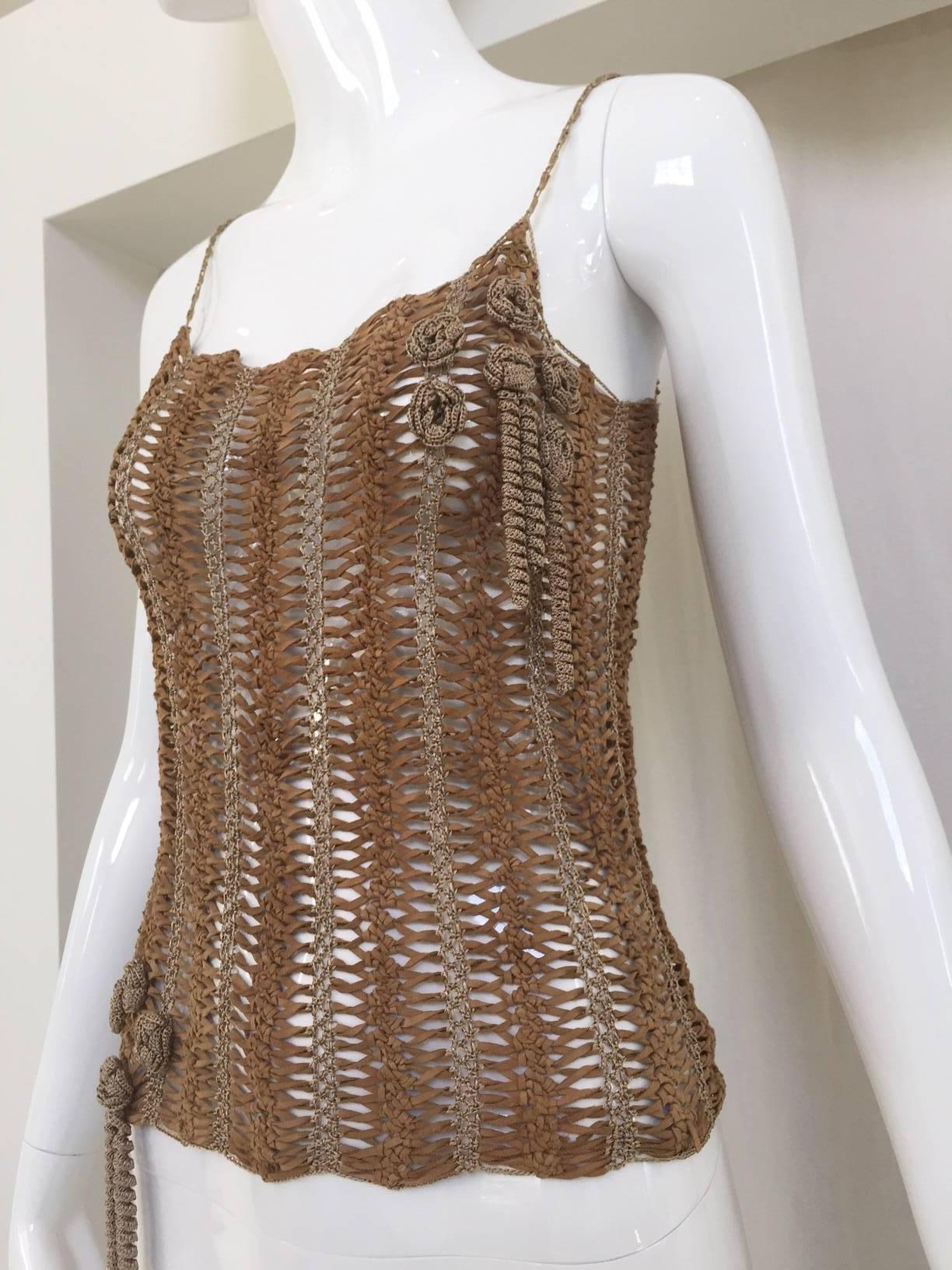 Vintage CHANEL Brown Suede Cut Out Spaghetti Strap Tank Top For Sale at ...