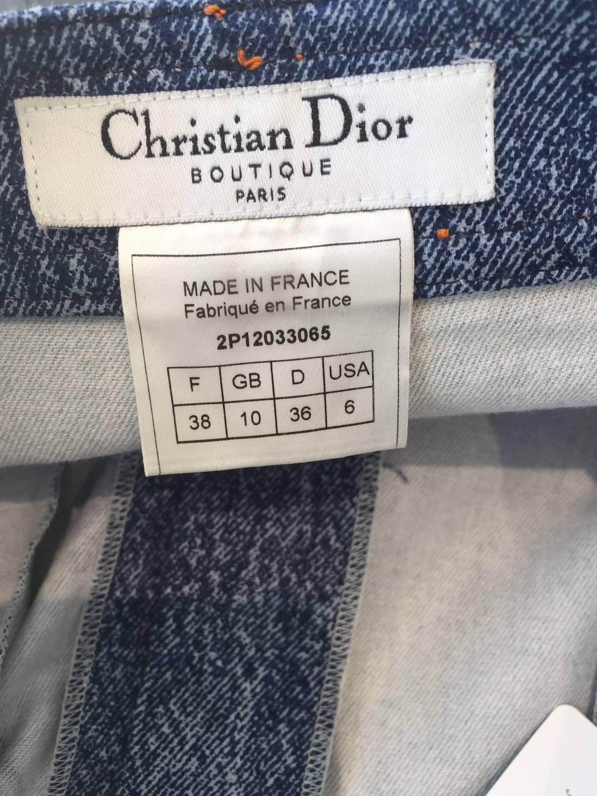 Women's 2000s Christian Dior trompe l'oeil denim knit skirt