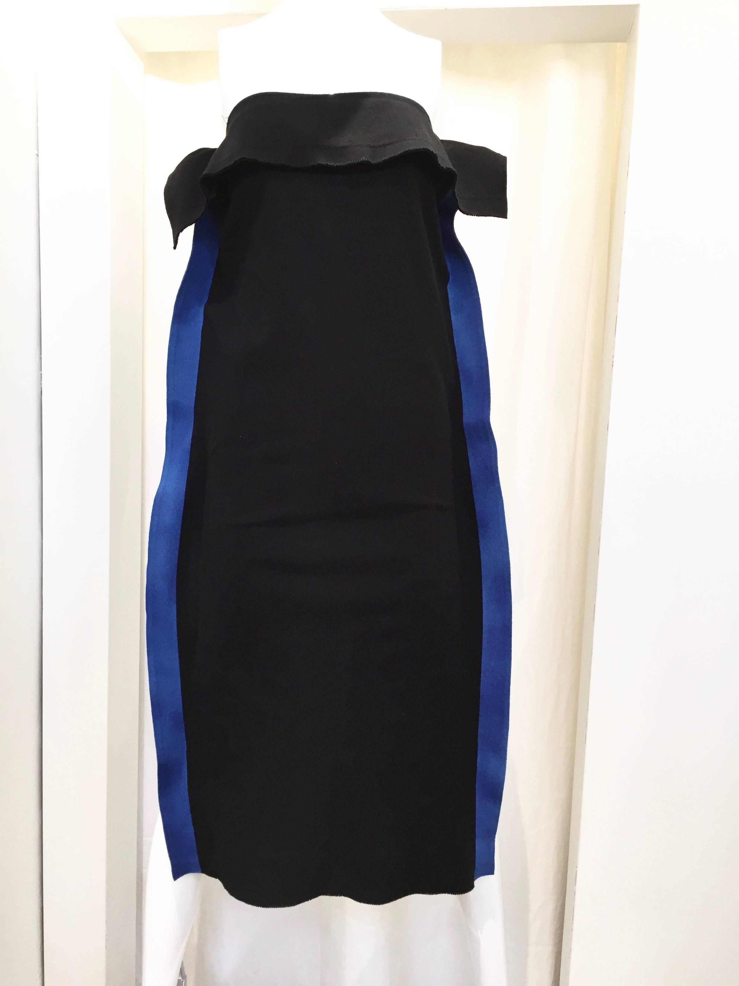 Rare Issey Miyake black and blue strapless  knit dress 1